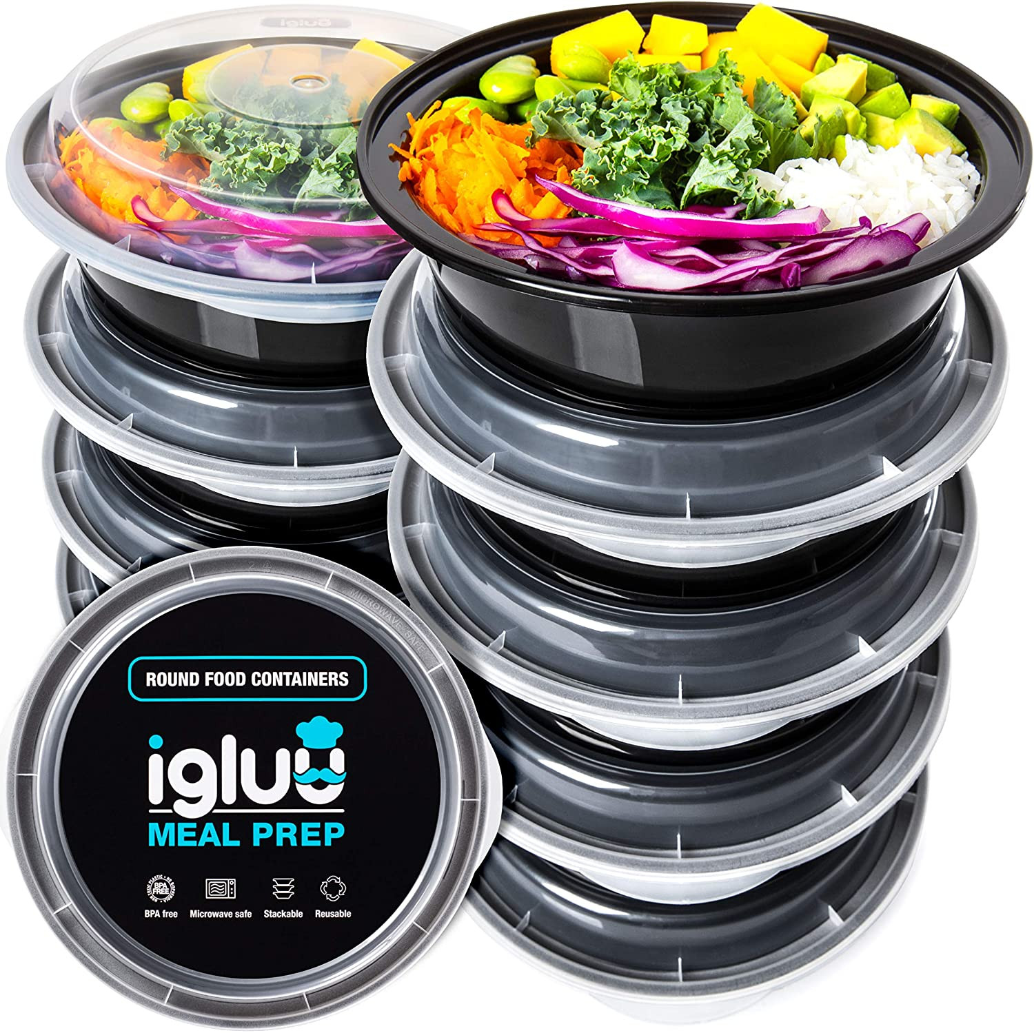 10 Pack 28oz Meal Prep Containers Round Food Storage Bowls with Lids BPA gallery