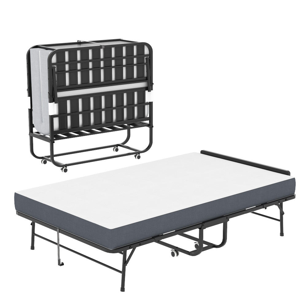 75"x46" Wide Folding Bed with Adjustable Headboard, Extra Long Rollaway Bed