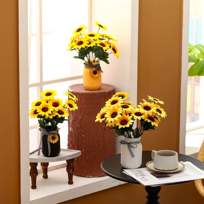 12 Sets Sunflower Mason Jar Centerpiece for Table Summer Sunflower Decor with... gallery