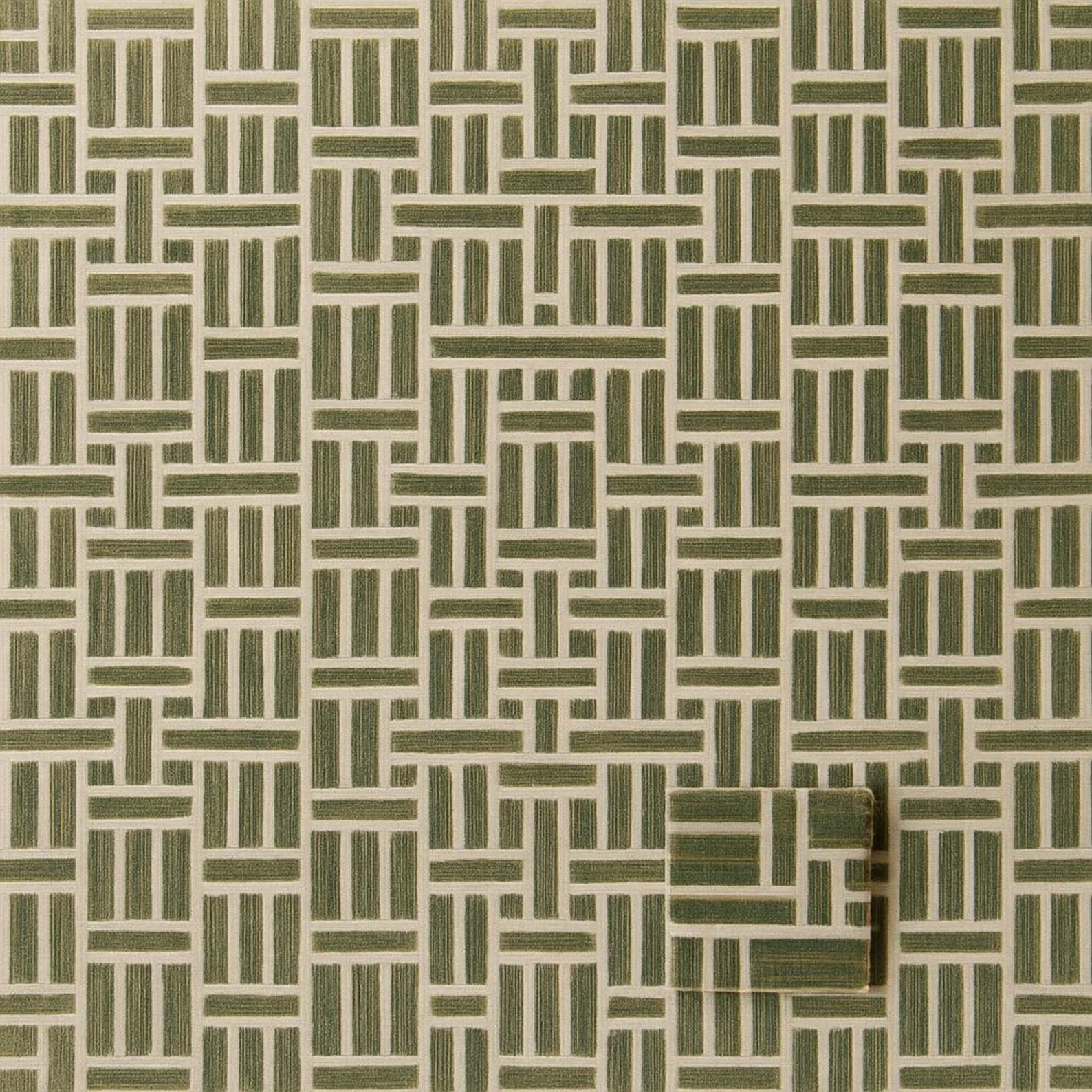 Premium Quality Hand-Tufted Wool Rug: Green Beige Geometric High-Low Pile 9x10 gallery