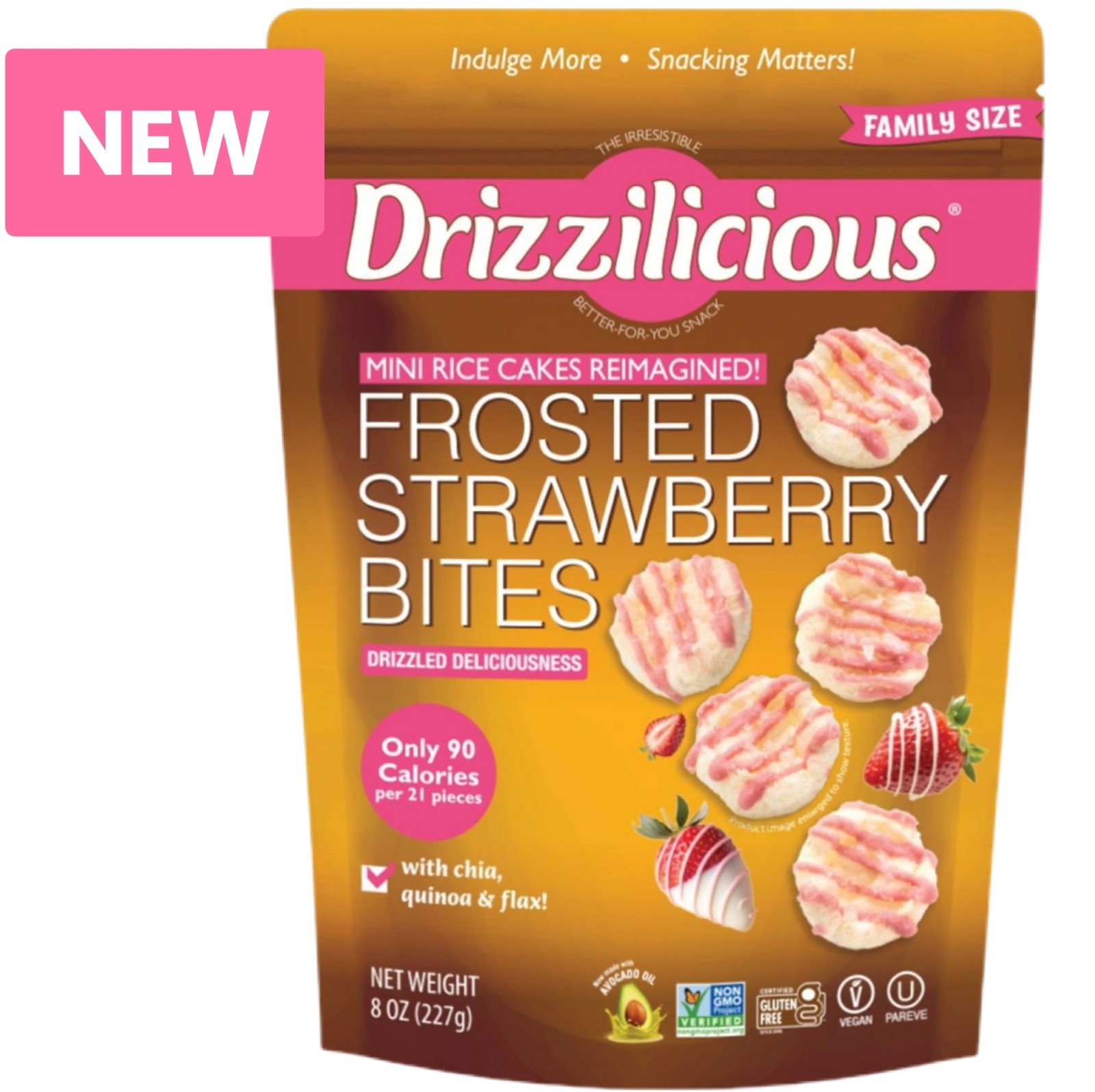 Drizzilicious Frosted Strawberry Bites Mini Rice Cakes Gluten Free Vegan 8oz gallery