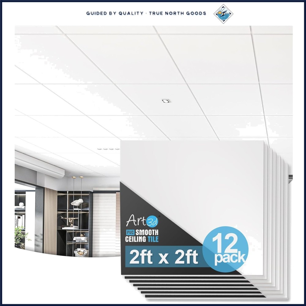 Durable 2ft x 2ft Ceiling Tiles - 12-Pack White Panels for Easy Installation