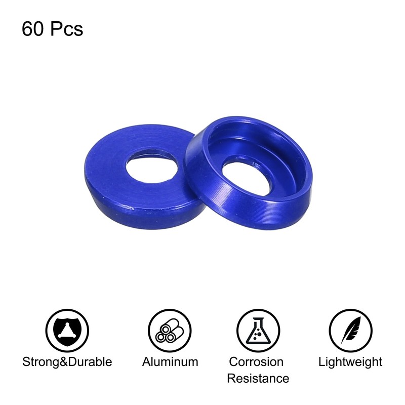 M3 Cone Cup Countersunk Washers,3mm/0.12" Aluminum for Screw RC,60PCS(Dark Blue) gallery