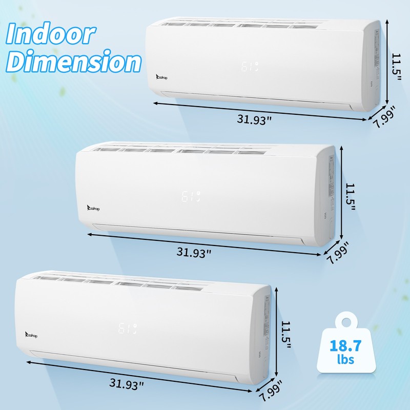 3 Zone 28000 BTU AC Ductless Mini Split Air Conditioner Inverter Heat Pump 9+9+9 gallery