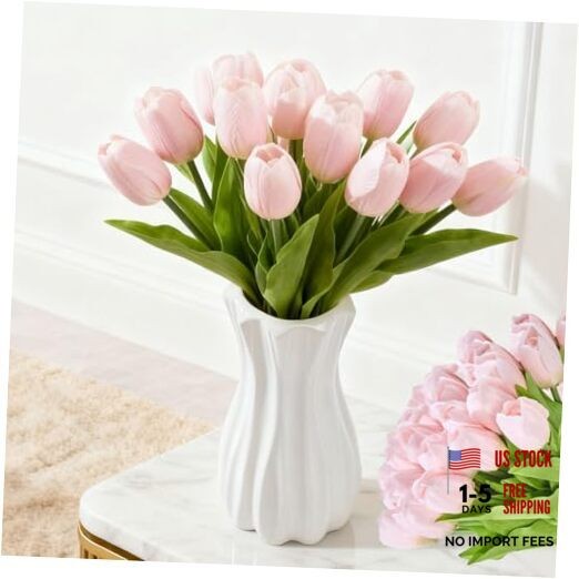 Artificial Tulips 20 Stems () Silk Flowers for Wedding Spring Light Pink gallery