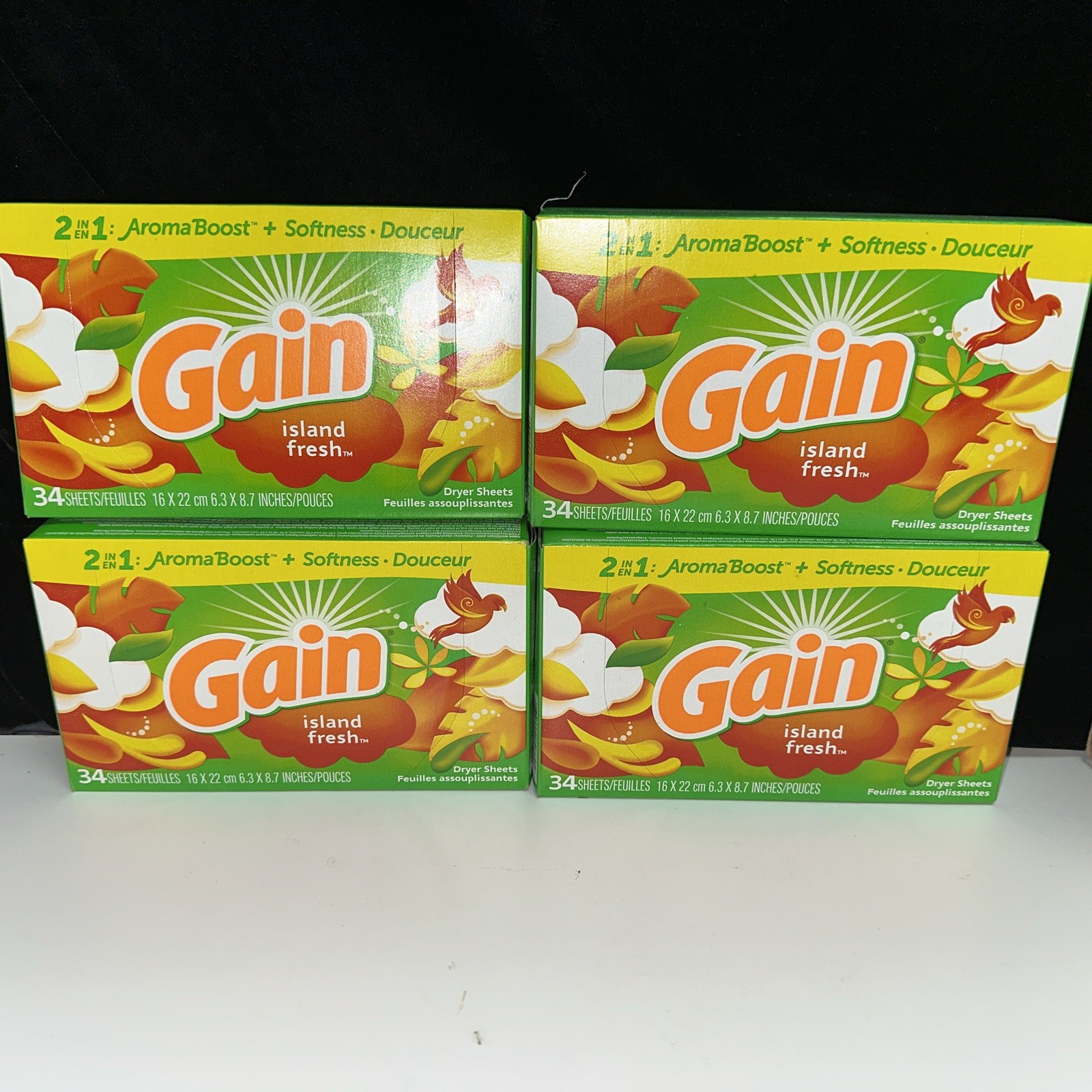 4 PACK (136 SHEETS TOTAL)-GAIN Dryer Sheets-ISLAND FRESH Scent-34 in each box gallery