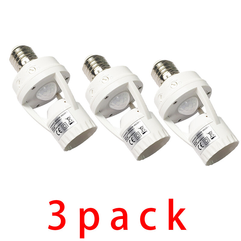 3 Pack E27 LED Light Lamp Bulb Holder Socket Switch Infrared PIR Motion Sensor gallery