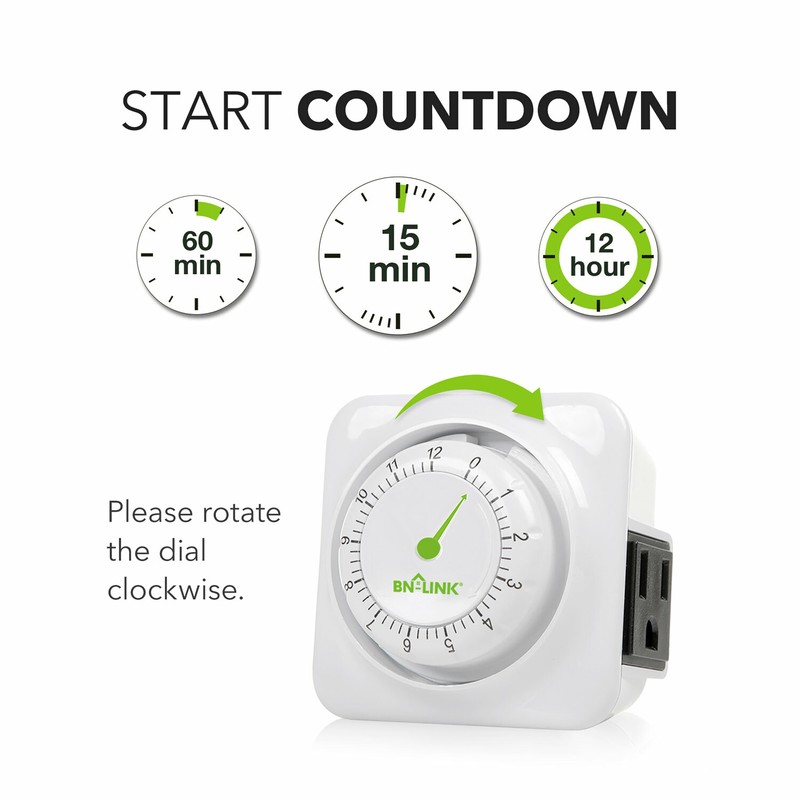 BN-LINK 12 hour mechanical countdown Grounded timer 3 Prong outlet Energy Saving gallery
