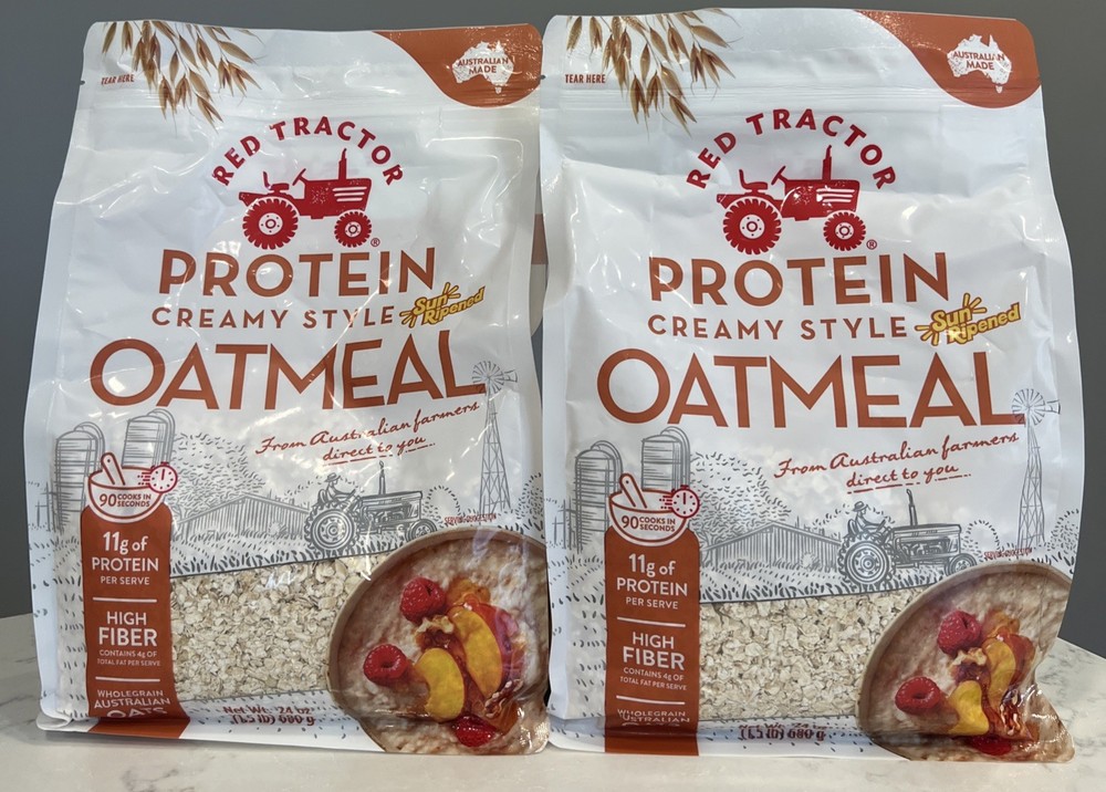 2Pk Red Tractor Protein Creamy Style Oatmeal High Fiber 11g Protein 24oz Ex 7/27