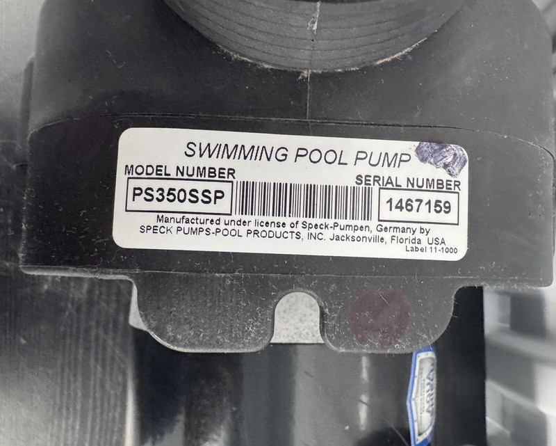 Speck Swimming Pool & Spa Pump Model PS350SSP, 3HP, 1PH, 208/230V, ASB818 gallery