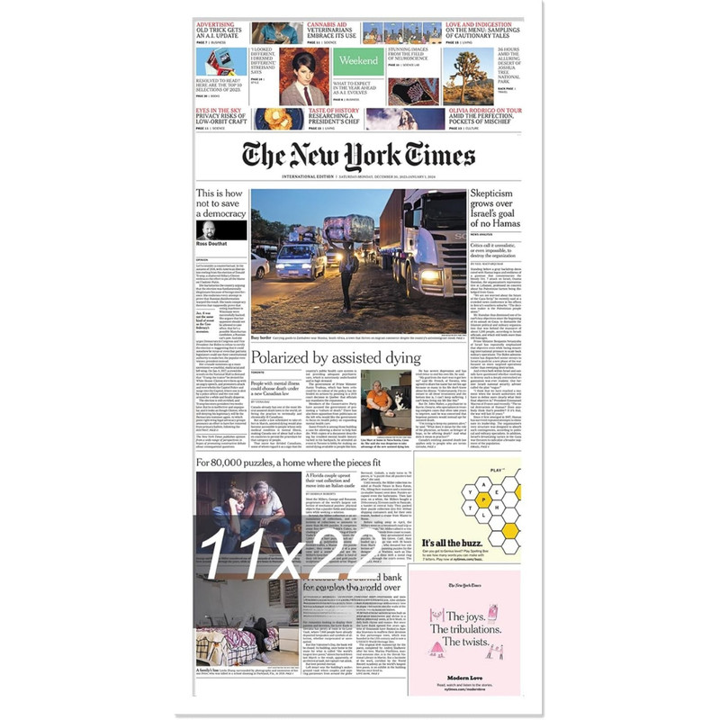 Newspaper Front Page Frame Display 11" x 22" Wall Picture White gallery