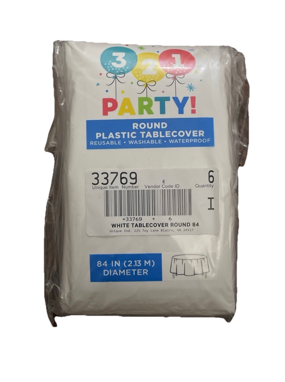 321 Party Reusable White Plastic Table covers. 33769. 6 Pack. 84” Round. New gallery