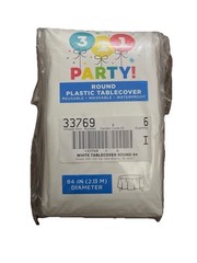 321 Party Reusable White Plastic Table covers. 33769. 6 Pack. 84” Round. New