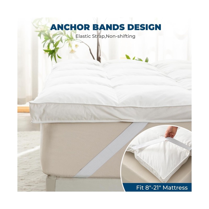Goose Down Feather Bed Mattress Topper,Down Matress Topper Cover with Straps,... gallery