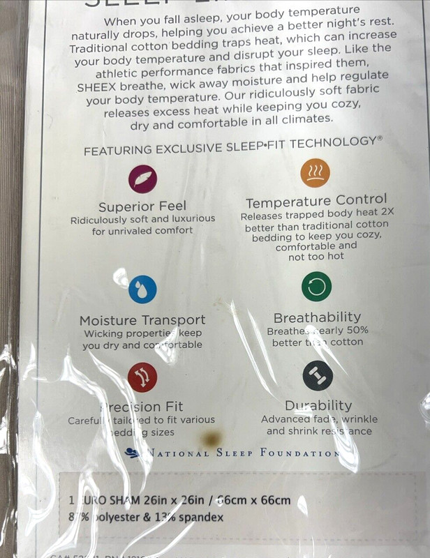NEW Sheex Experience Performance Fabric Euro Pillow Sham Khaki 26" x 26" gallery