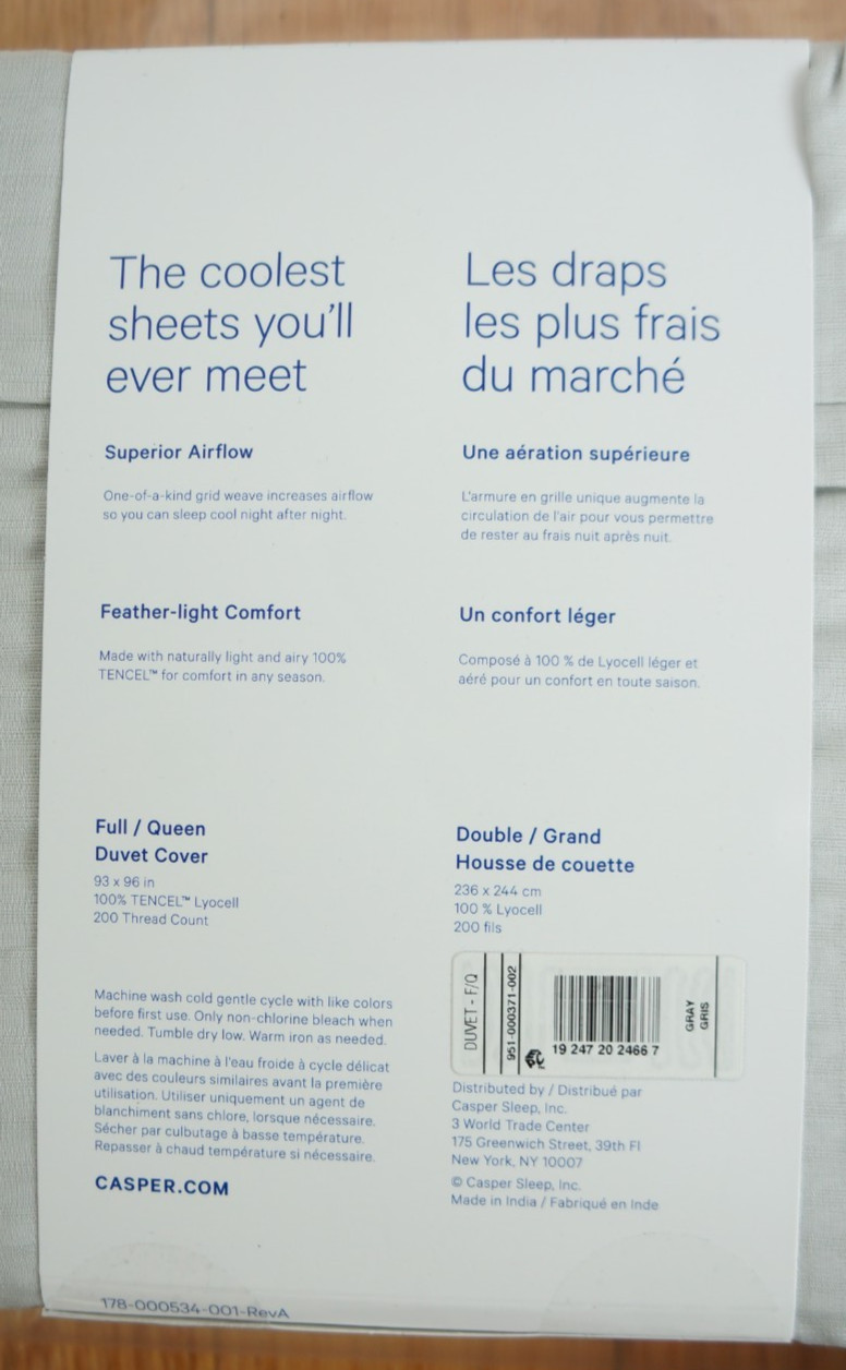 Casper Hyperlite 100% Lyocell Full/Queen Duvet Cover, Gray. Brand New. gallery