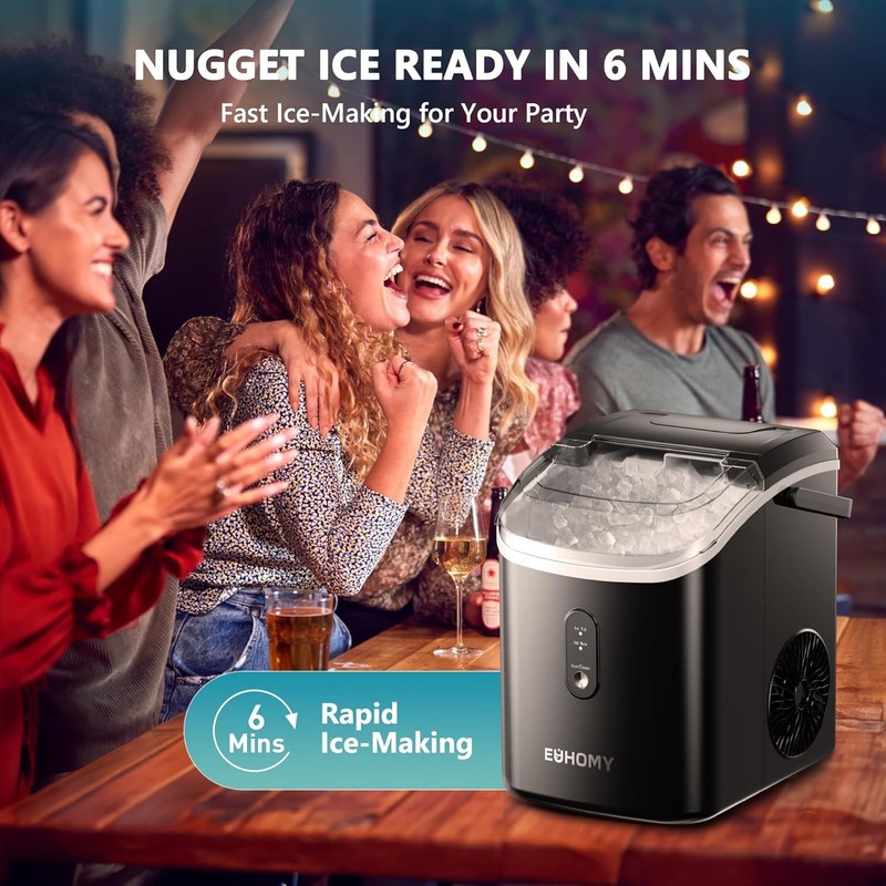 Nugget Ice Maker Countertop with Handle, Ready in 6 Mins, 34lbs Per Day,(Black) gallery