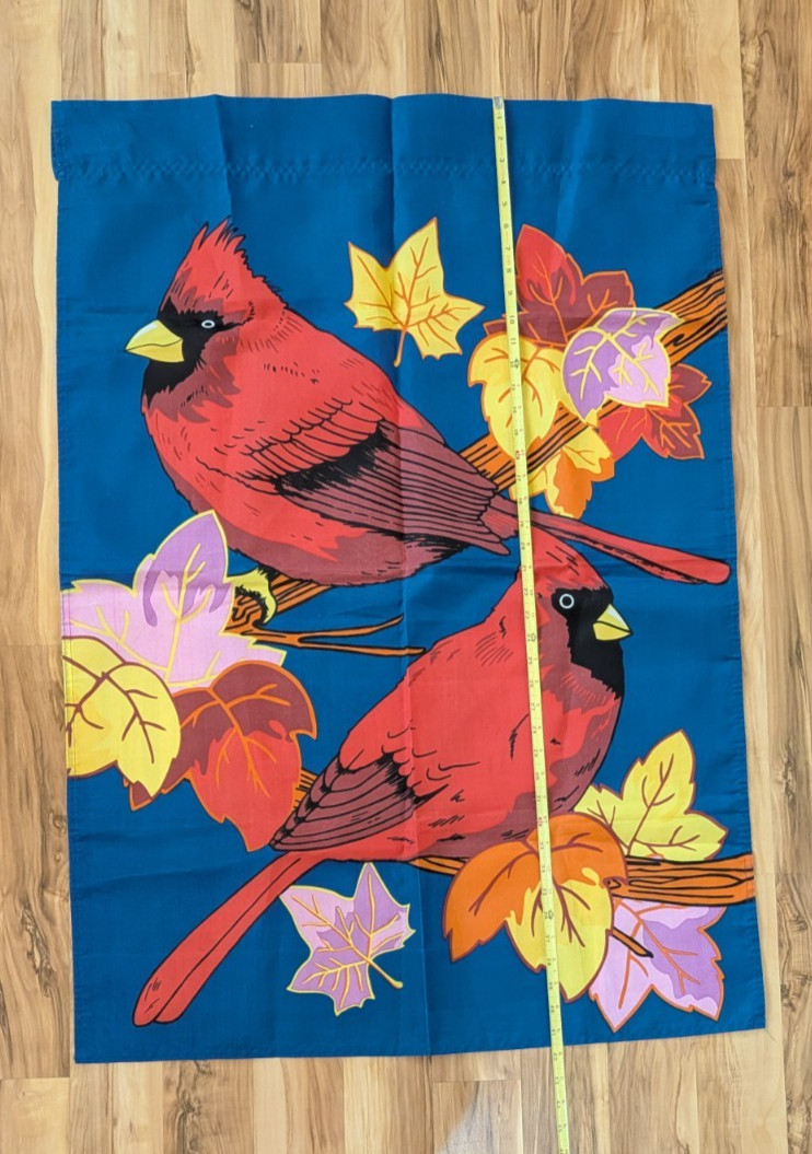Two Cardinals & Autumn Leaves Fall Yard House Classroom Flag 41 x 29 Inches gallery