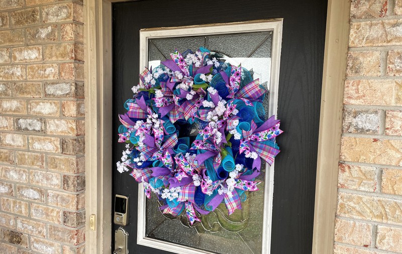 Summer Blues Purple Pink Spring Easter Deco Mesh Wreath Farmhouse Cottage Decor gallery