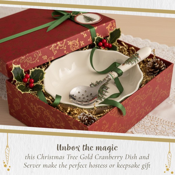 Spode Christmas Tree Cranberry Dish & Server Set - 8" Festive Holiday Serveware gallery