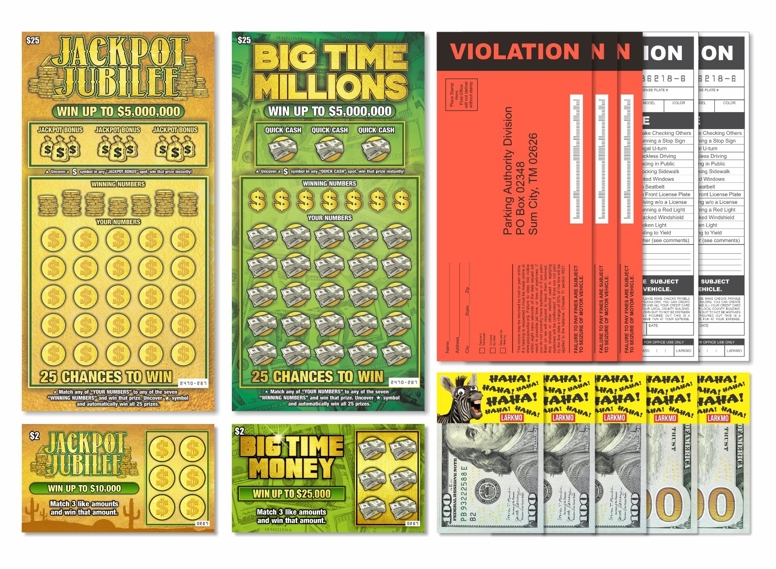 Prank Kit Bundle Fake Lottery Tickets Parking Violation Gag Set Funny gallery