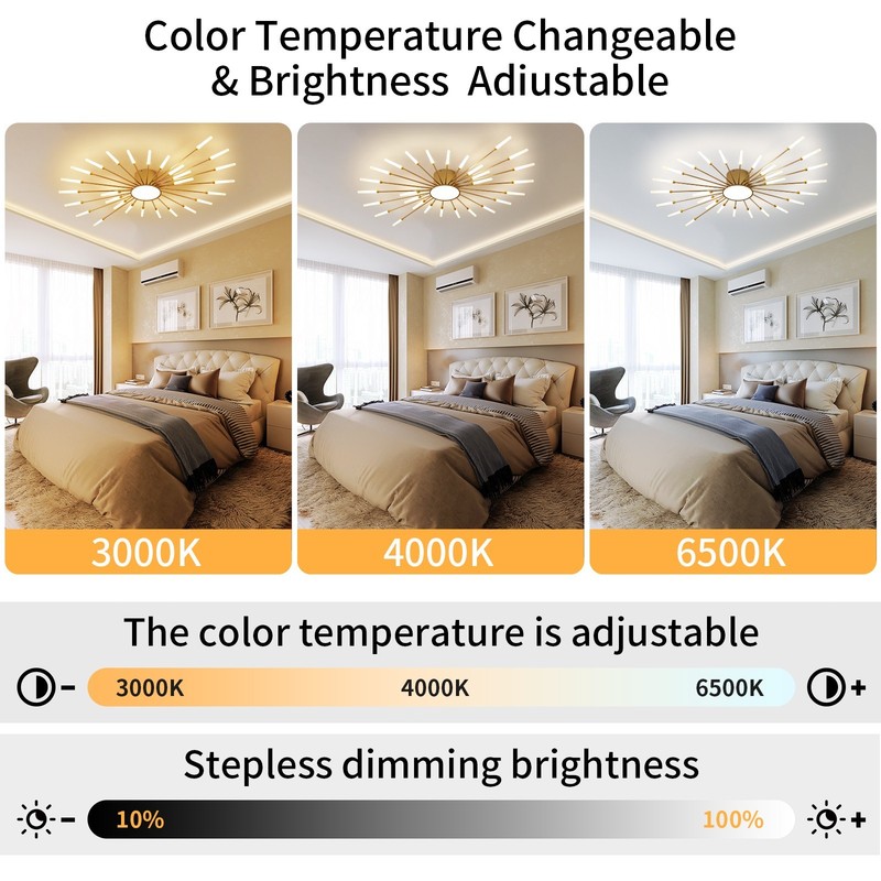 Modern LED Ceiling Light 28 Heads Dimmable Flush Mount Chandelier（Gold/Black） gallery
