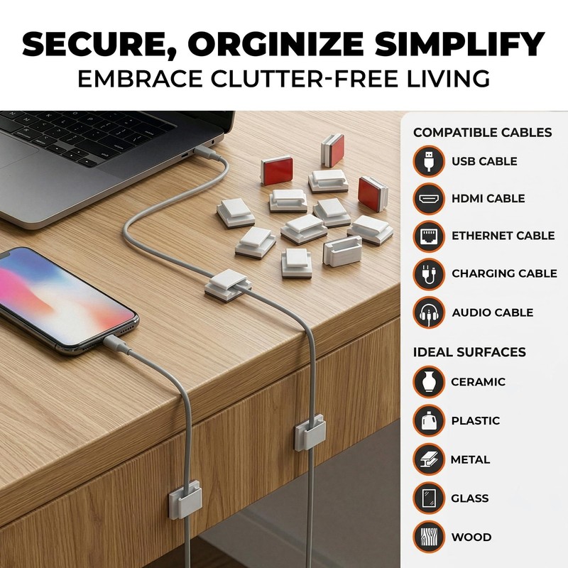 100 Pcs Adhesive Cable Clips for Wall, Cord Organizer and Wire Holder for LED... gallery