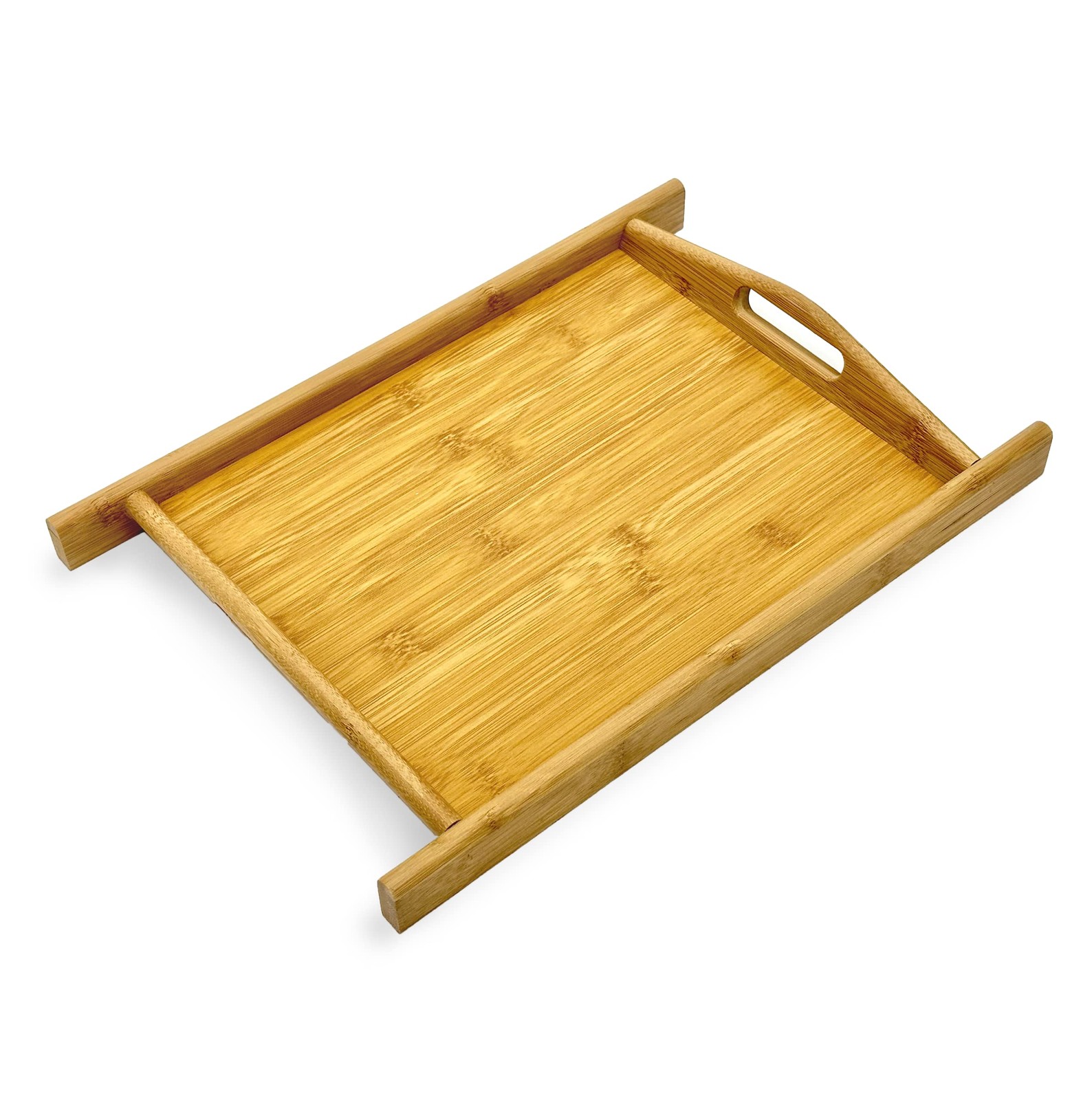 Natural Bamboo Serving Tray with Handles and Stylized Accents 11" x 9" x 1.8" gallery