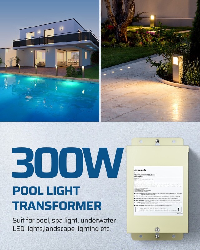 DEWENWILS 300W Low Voltage Pool Light Transformer, 120V AC to 12V/13V/14V AC, Mu gallery