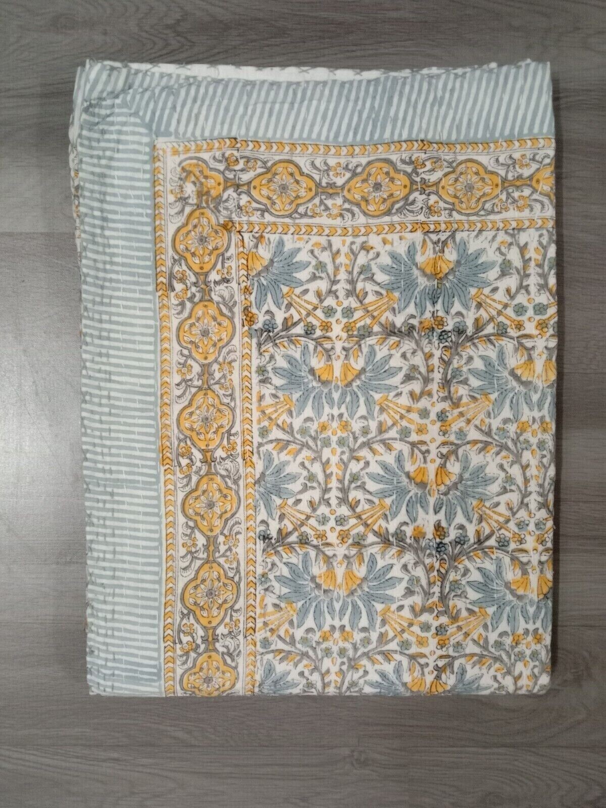 Indian Hand Block Print King Size Cotton Kantha Quilt Blanket Bedspread Throw gallery