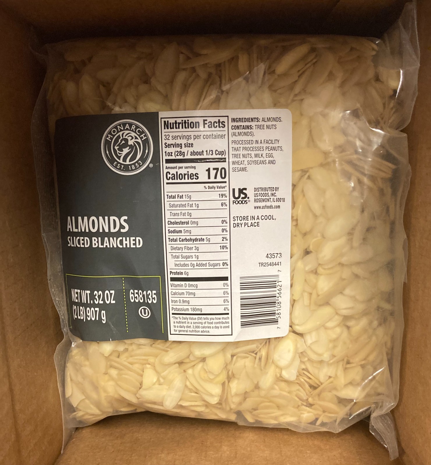 MONARCH Sliced Blanched Salted Almonds -32 oz Bags, 3-Pack Case, BB: 04/24/2027 gallery