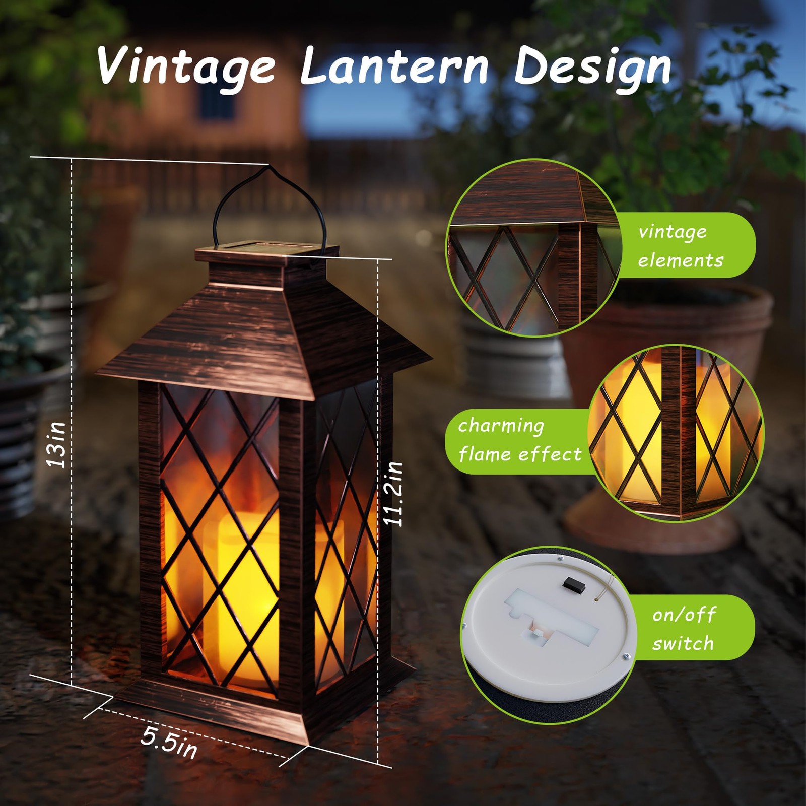 Outdoor Solar Lanterns, Waterproof Hanging Lantern with LED Flickering gallery