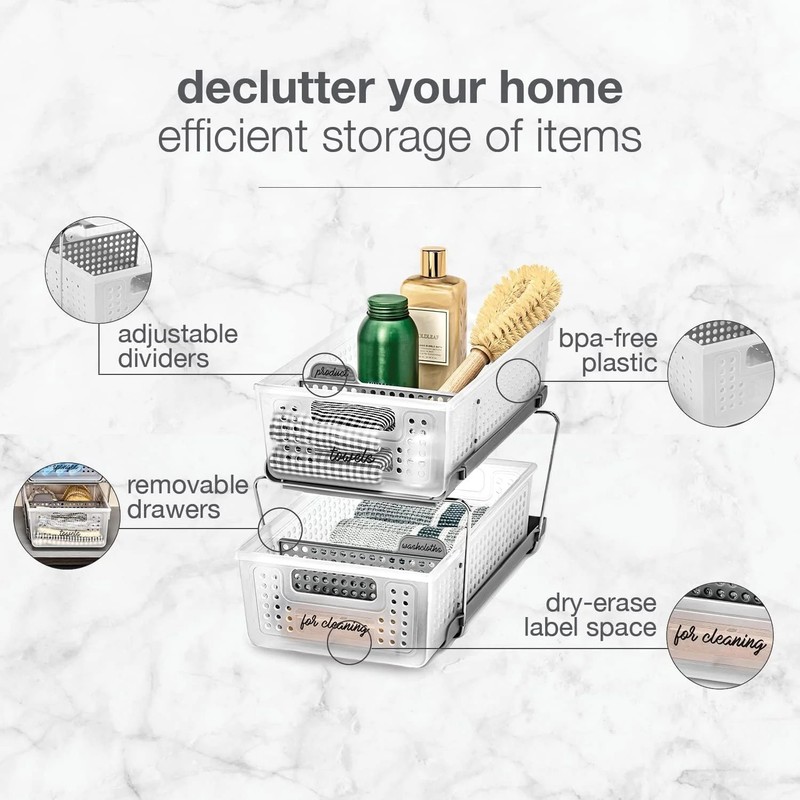 madesmart 2 Tier Bath Organizer, Undersink Storage with Sliding Drawers, for Cle gallery