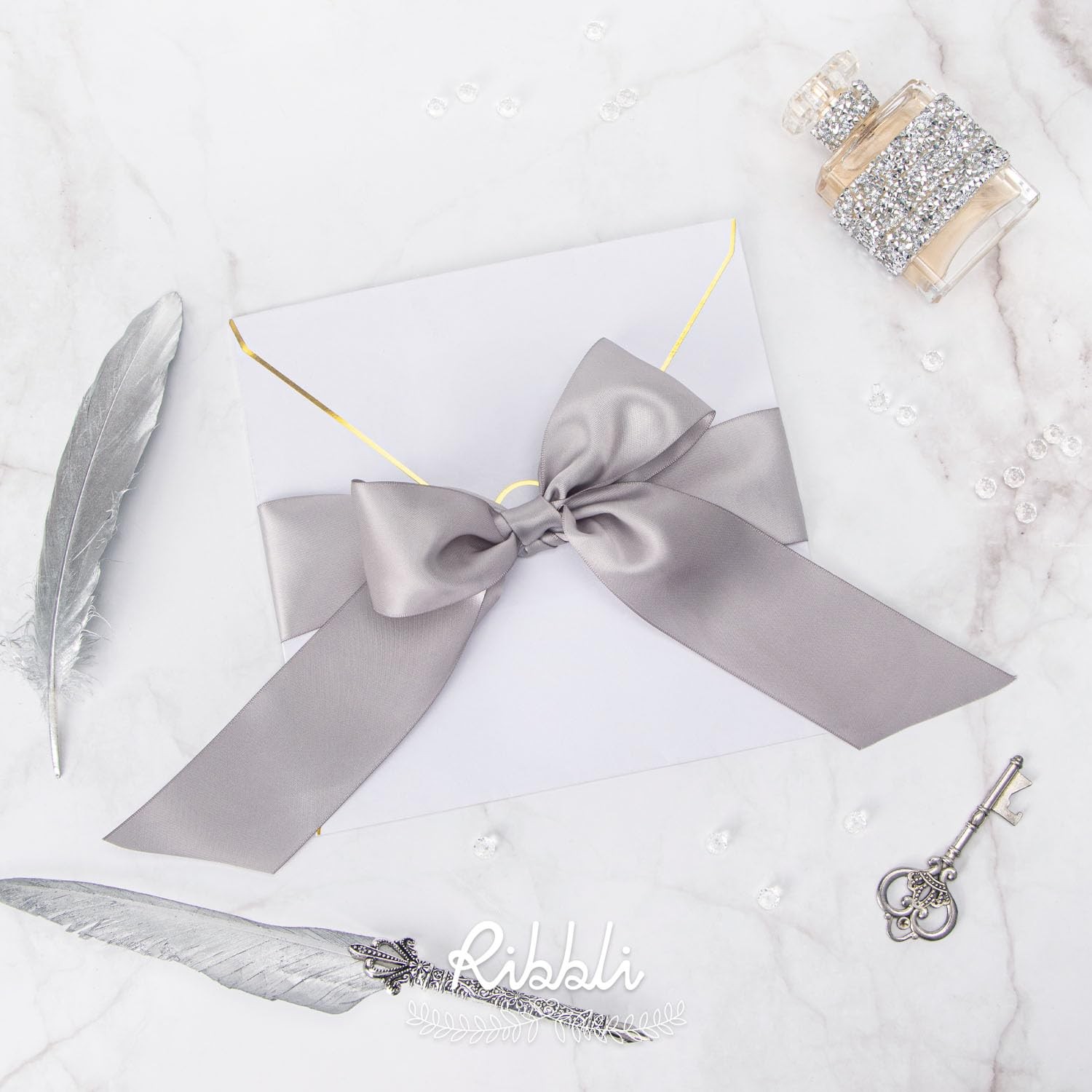 Ribbli Silver Double Faced Satin Ribbon, 2” x Continuous 10 2 inch, gallery