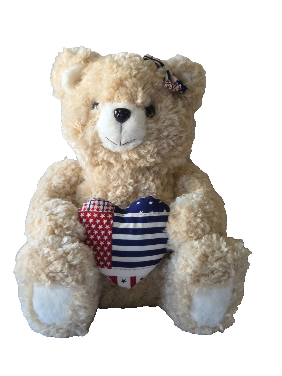Stars & Stripes Decorative Teddy Bear Beige w/Patriotic Bow/Heart 11.5"x9.5" NEW gallery