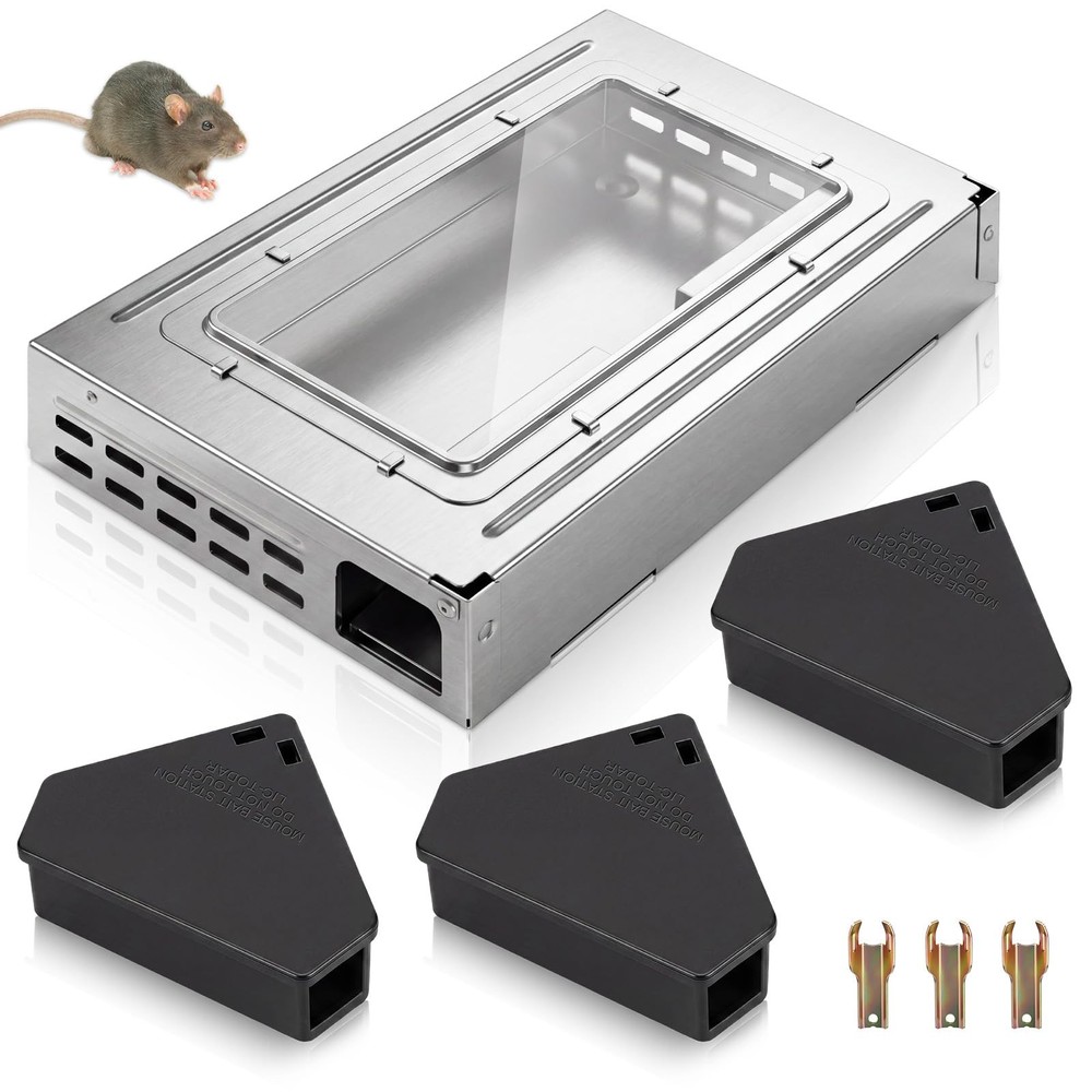 4 Packs Rodent Control System - 1Humane Mouse Traps with Clear Window + 3 Tri...