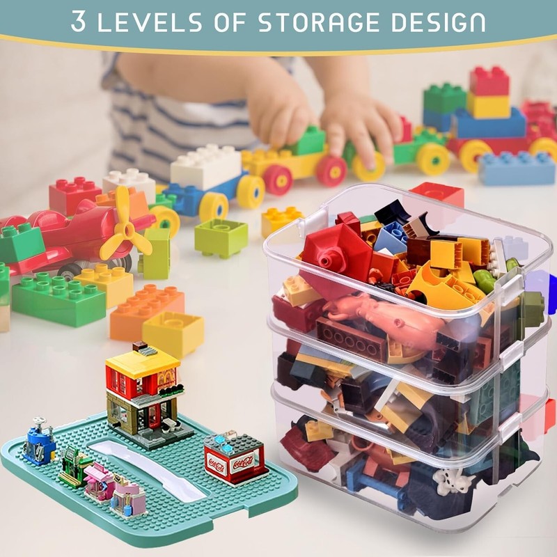 3 tiers Stackable Storage Organizer for Lego Kids Toy Box Building Blocks W Lids gallery