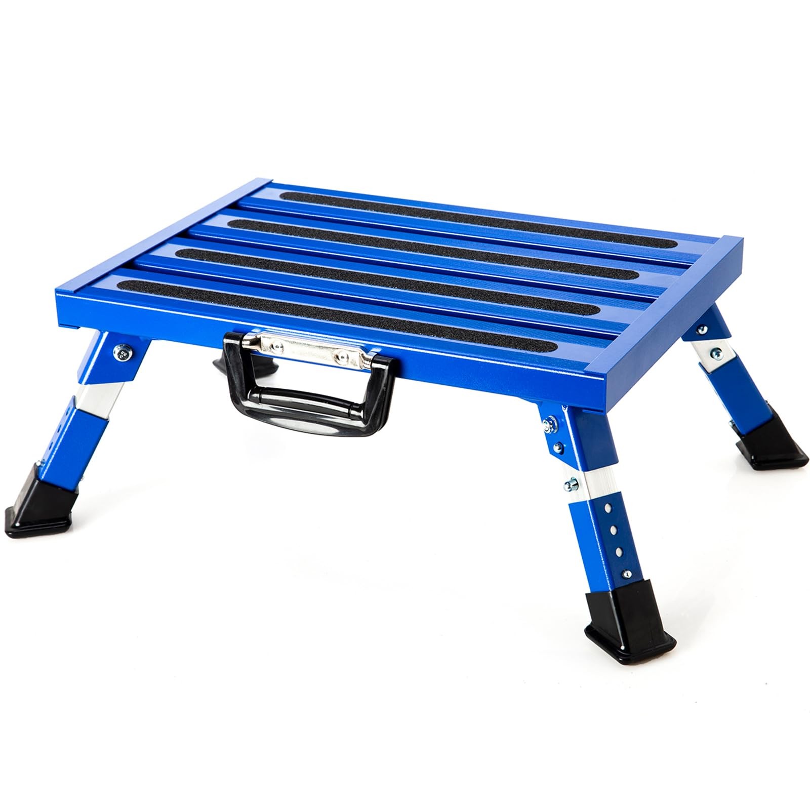 Aluminum RV Folding Step Stool Adjustable NonSlip 1000lb for Camper Blue gallery