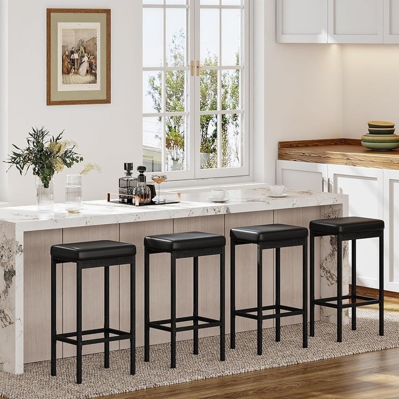 High Density Sponge Bar Stool Soft Comfortable Seat Metal Frame Kitchen Pub Use gallery