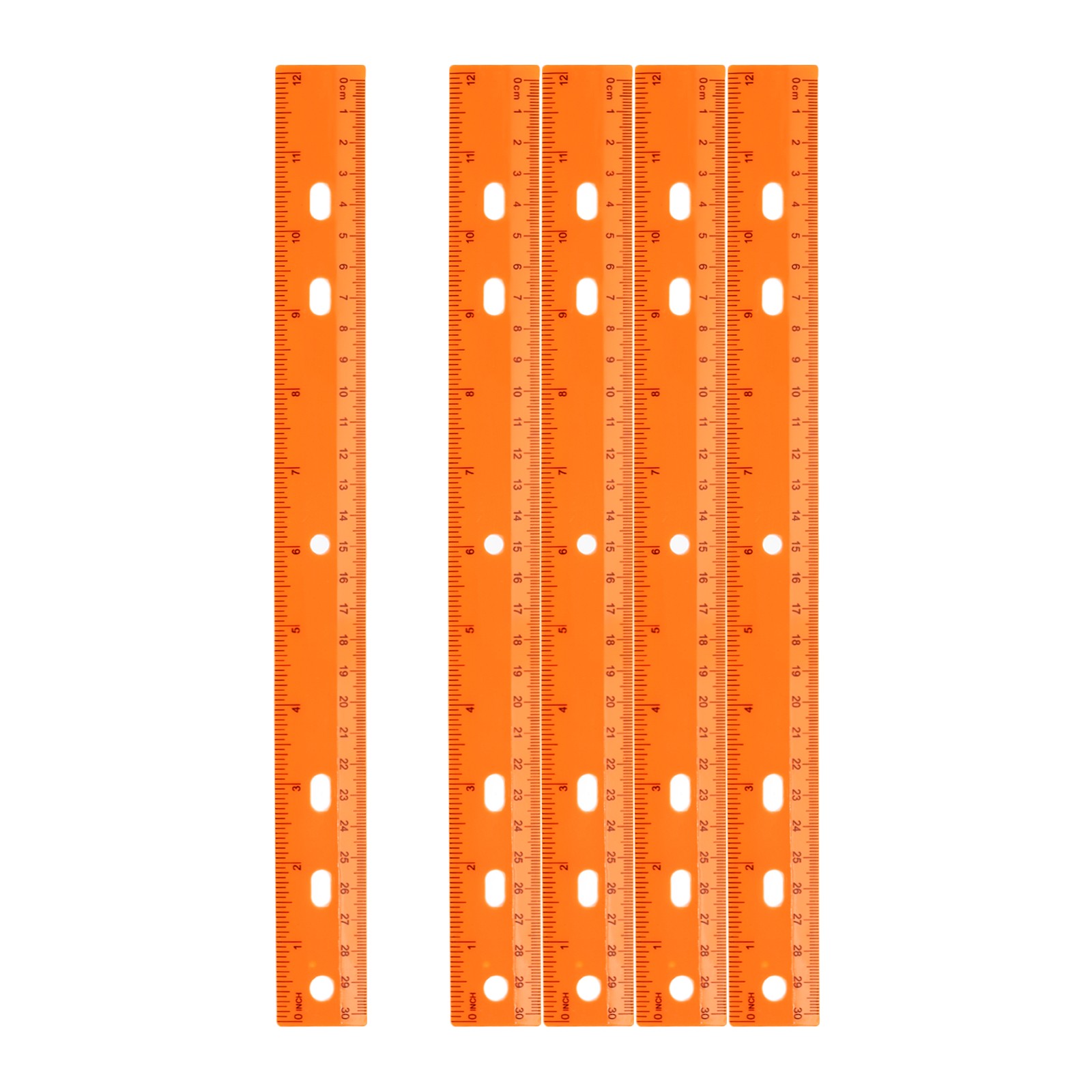 5pcs Plastic Rulers 12"(30cm) Clear Straight Ruler with Hole Orange gallery