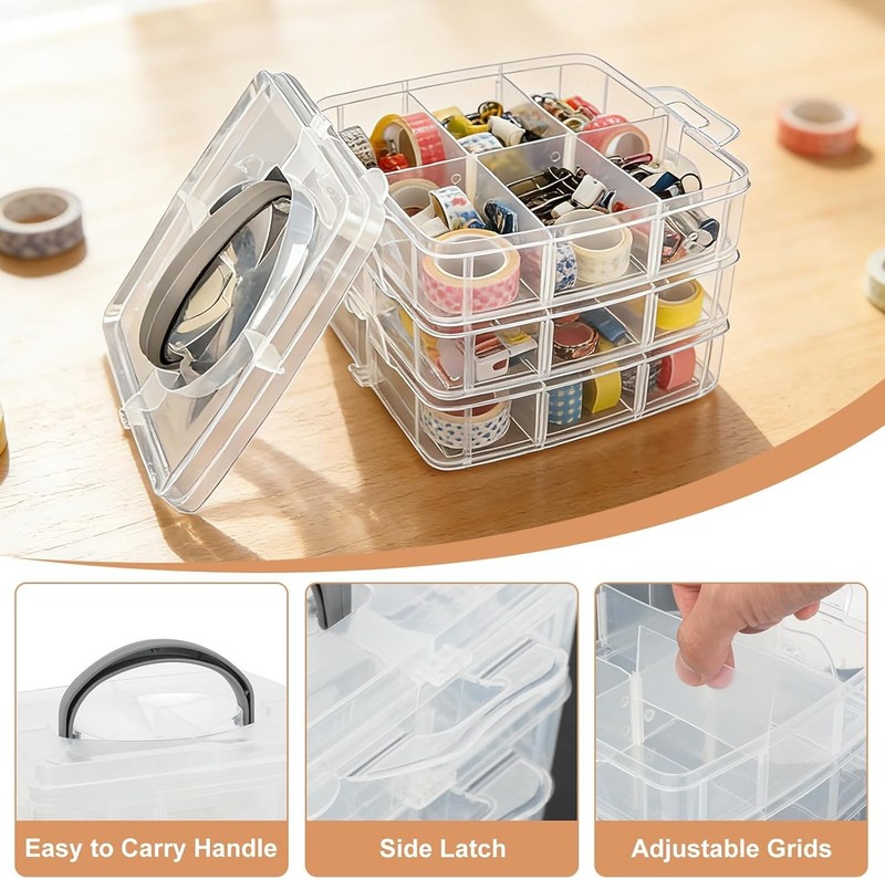 Effortless Organization with 3-Tier Transparent Compartment Box - 27 Sections gallery