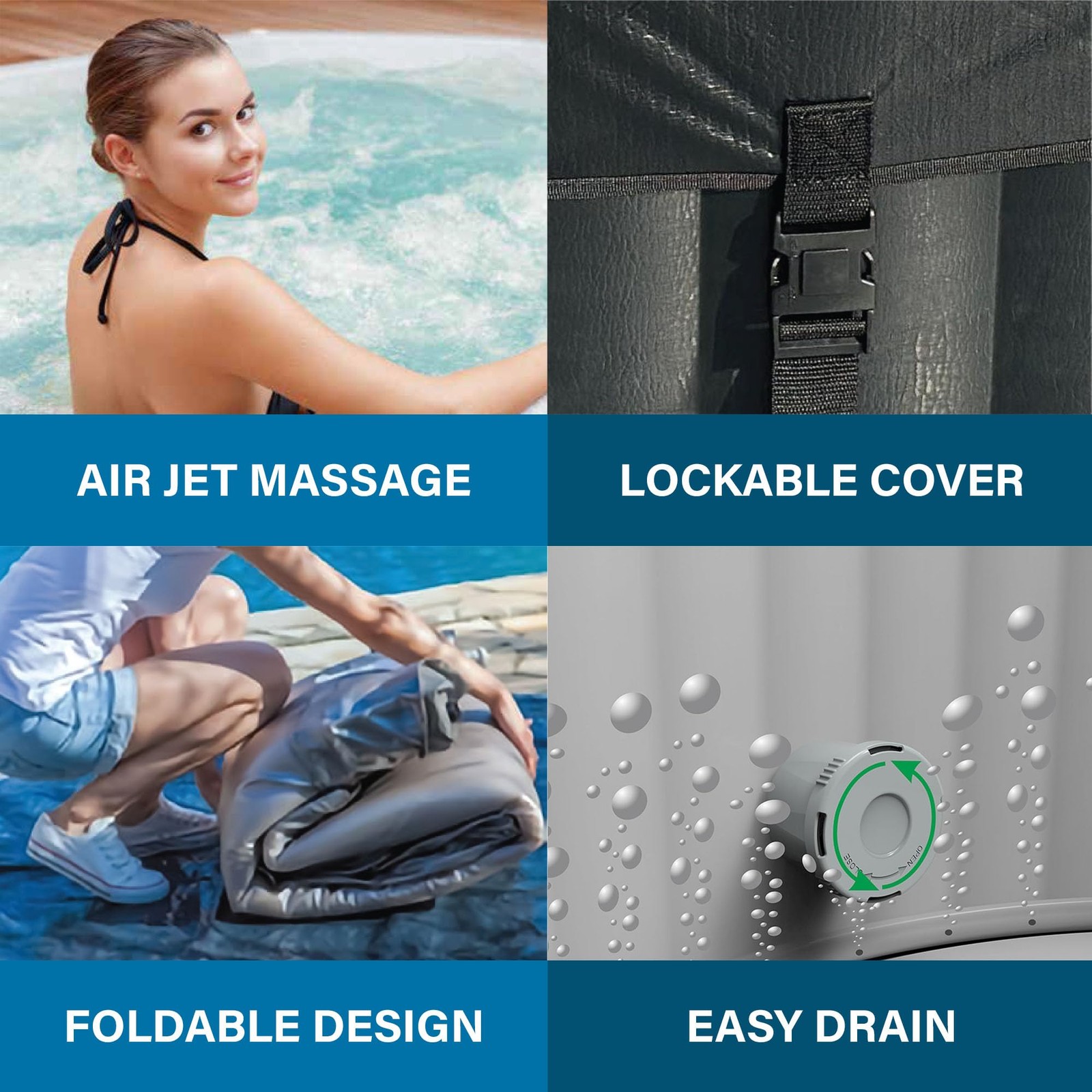 Avenli Oslo Inflatable Hot Tub Spa, 4-Person, Black Marble Octagon, Rapid gallery