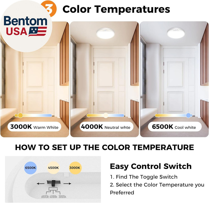 2Pack Motion Sensor Ceiling Light Wired, 3000K/4000K/6500K Motion Sensor Light I gallery