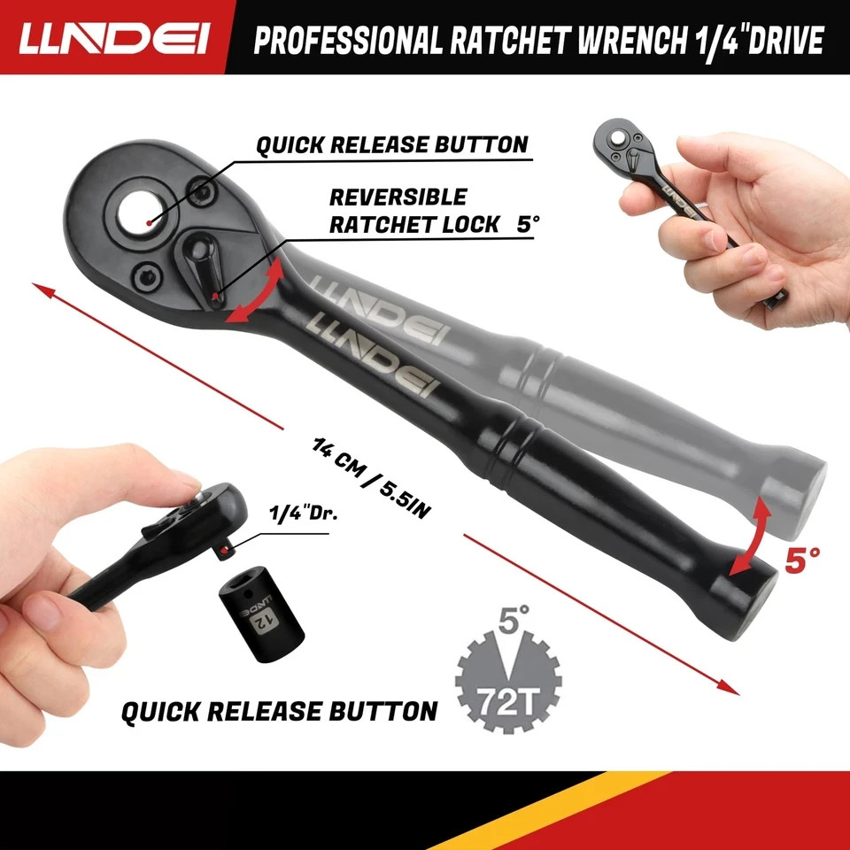 48 Piece 1/4 Inch Mini Socket Ratchet Wrench Set, Metric Shallow Socket (4-14... gallery
