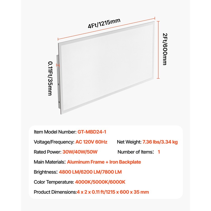 2x4 FT LED Flat Panel Light 7800LM 50W Ceiling Light Fixture 4000K/5000K/6000K gallery