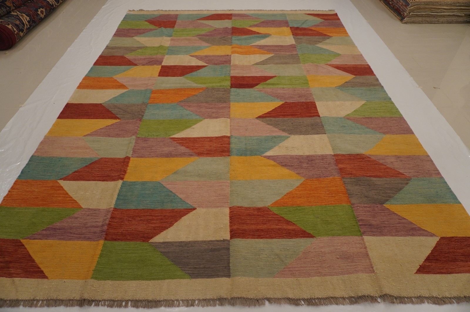 8x11 ft Multicolor Afghan Handmade Wool Kilim Modern Rug (8'5"x11'4") gallery