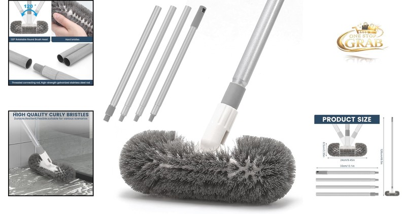 Deck Brush with 51" Handle - Swivel Floor Scrubber for Tile Pool Boat Gray gallery