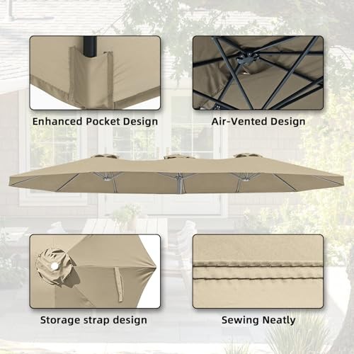 15ft Double-sided Umbrella Replacement Canopy only fits 15ft 12ribs Frame Khaki gallery