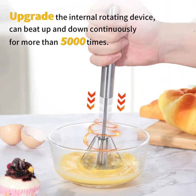 Semi Automatic Mixer Whisk Egg Beater Stainless Steel Manual Hand Mixer Self-Tur gallery
