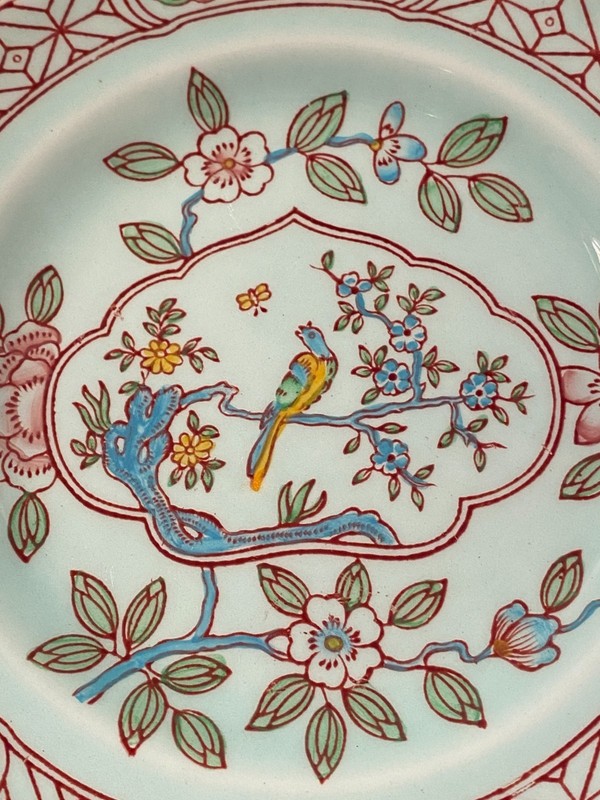 Adams Calyx Ware Singapore Bird BREAD PLATES 6 1/8" Black Backstamp Set of 4 gallery